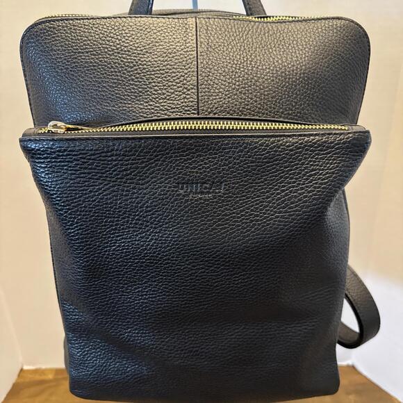 Vera Pelle Unica! Firenze Black Pebbled Leather Backpack Made In Italy - Picture 2 of 9